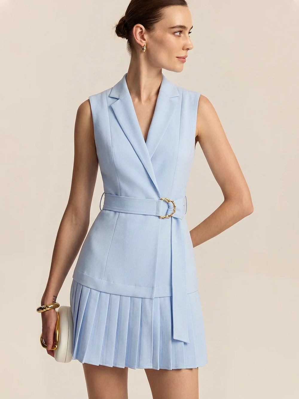Commense Sleeveless Belted Blazer Mini Dress - Light Blue Size XS NWT 💙